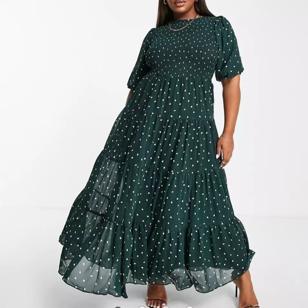 ASOS Design Shirred Tiered Polkadot Maxi Dress